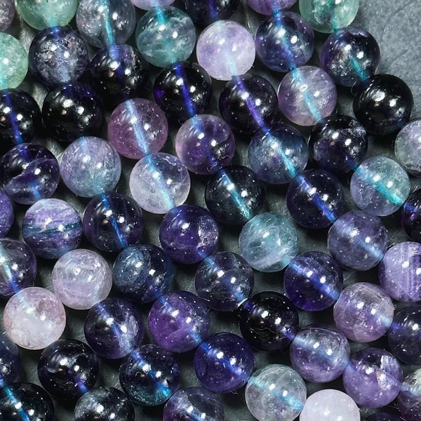 Natural Dark Fluorite Gemstone Bead 6mm 8mm Round Beads, Gorgeous Natural Multicolor Green Purple Blue Fluorite Beads Full Strand 15.5"