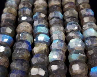 AAA+ Natural Labradorite blue flash 10x6mm(70 beads) 4x7mm(88 beads) Rondelle Shape, gorgeous natural blue flash gemstone bead. 15.5” strand