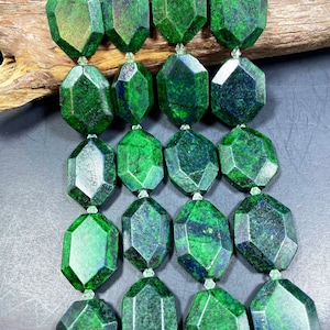 Natural Azurite gemstone bead. Faceted oval shape malachite gemstone bead. Beautiful black green color malachite gemstone bead. 15.5”