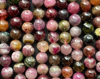 Natural turmaline stone bead. 6mm smooth round bead. Beautiful multi color turmaline . Pink.green brown color gemstone bead. 15.5” strand