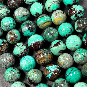 Cuentas de piedra preciosa turquesa natural AA+. Preciosas cuentas redondas de turquesa azul natural. Excelente calidad. Tiras completas de 15,5”