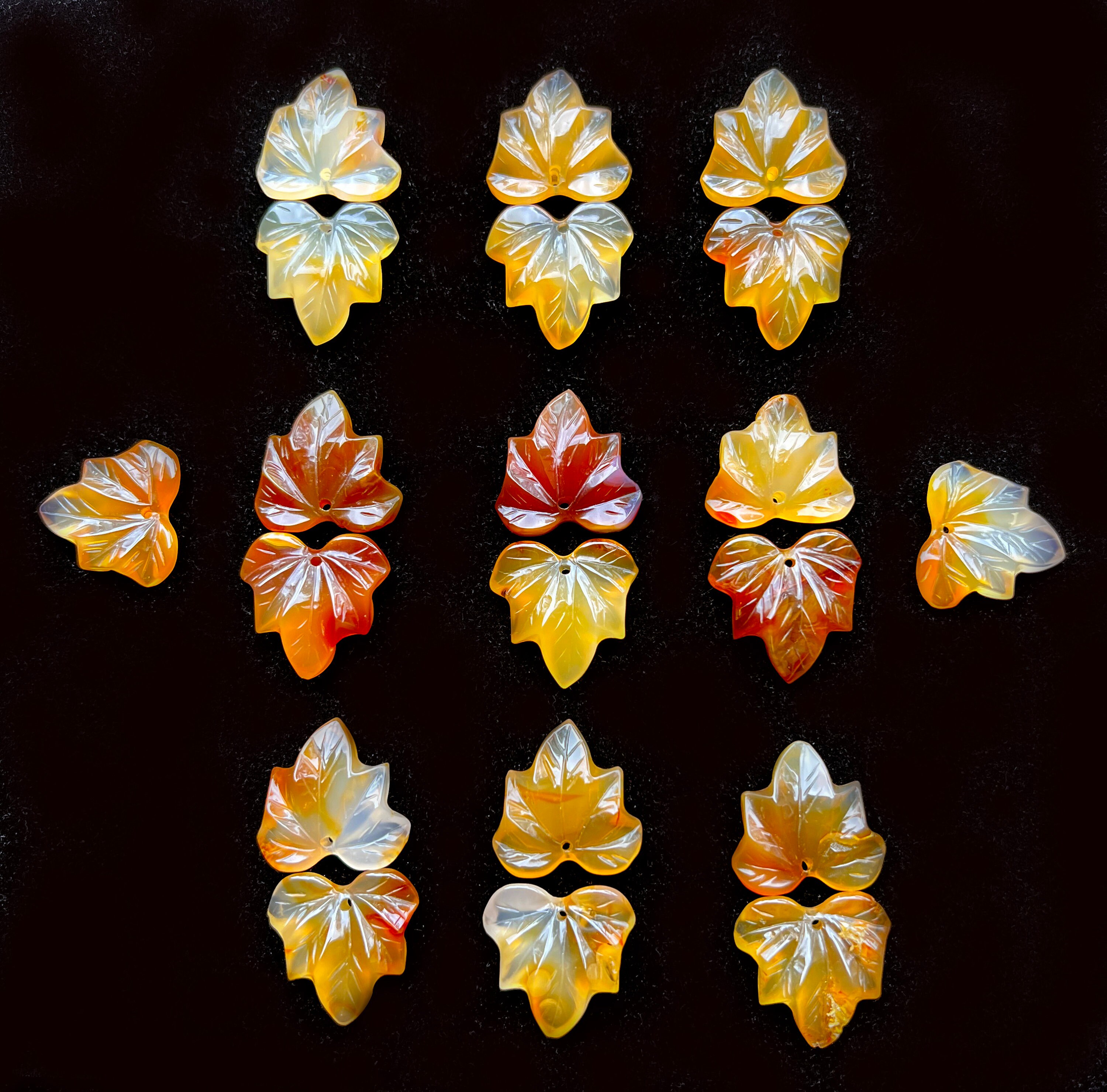 13mm Maple Leaf Beads - Light Orange with Gold Wash - 12 Beads