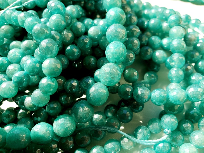 Natural Gemstone Mystic Russian Amazonite 6,8,10,12mm beads AAA Quality! Faceted Round Great for JEWELRY making Full length 15.5 inches
