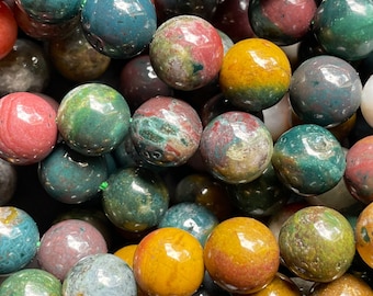AAA Natural ocean jasper stone bead. 6mm 8mm 10mm round bead . Beautiful natural green brown yellow ocean jasper gemstone .full strand 15.5”