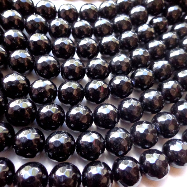 LARGE-HOLE beads!!! 8,10,12mm Faceted-finished round. 2mm hole. 8" strands. Natural Onyx Big Hole Beads