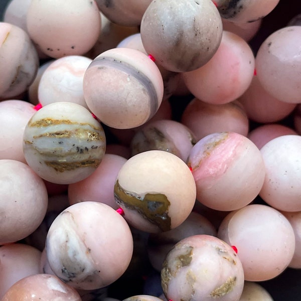 AAA Natural pink opal stone bead . 6mm 8mm 10mm 12mm matte finished round bead . Gorgeous natural pink color with black brown pink opal bead