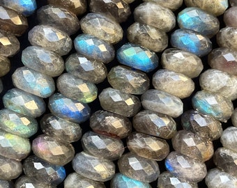 AAA Natural blue flash labradorite bead.  5x8mm faceted Rondelle Shape . Beautiful natural blue flash labradorite stone bead. 15.5”