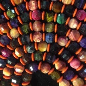 Natural tiger eye stone bead. Faceted 8mm multi color tiger eye bead. Beautiful red blue brown multi color bead. Great quality gemstone!
