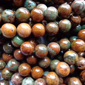 AAA Natural African Green Opal Gemstone Beads 6mm,8mm,10mm,12mm Round Shape, Brown Green Beads, Great Quality Beads, Full length 15.5 inches