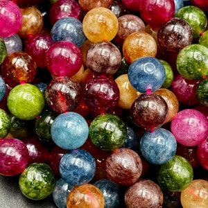 Beautiful natural multi turmaline gemstone bead. 6mm 8mm 10mm round bead . Beautiful rainbow turmaline stone bead . Full strand 15.5”