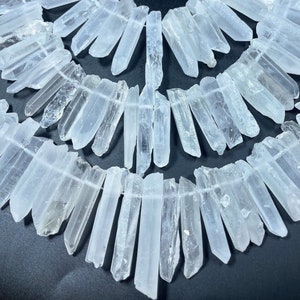 AAA Natural rock crystal quartz stone bead. Faceted 10x26mm to 10x50mm Graduated shape. Gorgeous natural matte finished rock crystal quartz