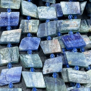 Natural kyanite gemstone bead. Rectangle shape. Natural blue color kyanite stone bead. Loose stone bead. Full strand 15.5”