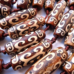 AAA Natural Tibetan Agate Gemstone Beads, 39x15mm, Tube Shape Beads, Beautiful Brown Beads, Great Quality Beads! Full length 15.5"