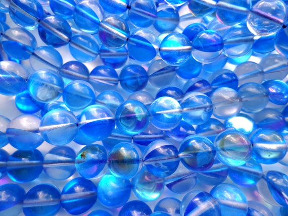Mermaid Glass Beads 6mm 8mm Round Beautiful Rainbow Glossy Blue Color 15.5