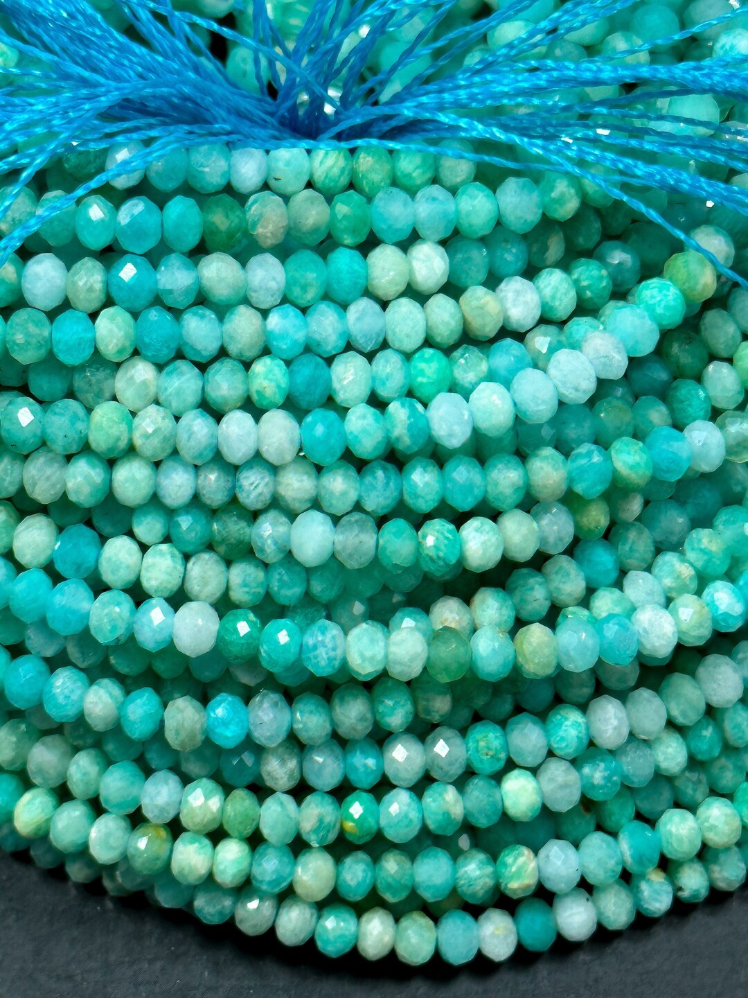 Perles Tranche à Facettes Amazonite Naturelle - 7 Pouces - 122 Carats - Brut