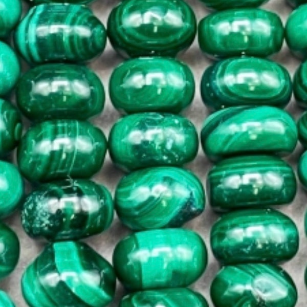 AA natural malachite stone bead. 5x8mm Roundell bead. Beautiful natural dark green malachite gemstone. Full strand 15.5”