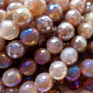 AAA Mystic Moonstone Gemstone Beads, 6mm, 8mm, 10mm, Faceted Round Beads, Beautiful Gray Brown Beads, Great Quality Beads! Full Length 15"