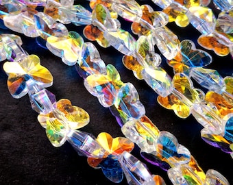 AAA High Quality Iridescent Crystal Beads, 10x5mm, Faceted Butterfly Beads, Beautiful Rainbow Beads, Great Quality Beads, Half length 9"