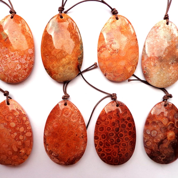 AAA Natural Red Fossil Coral Gemstone Pendant, 53x33mm Teardrop Shape Gemstone Beads, Beautiful Red Orange Beads, Great Quality Beads!