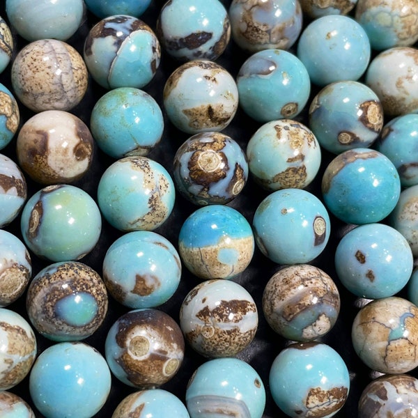 Natural dragon skin agate gemstone bead. 8mm 12mm round bead. Gorgeous natural blue brown color gemstone bead. Loose bead. High quality bead