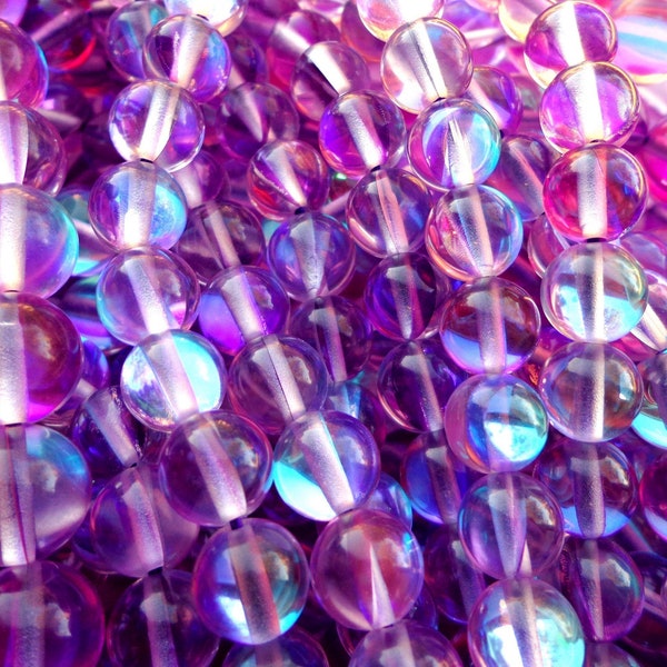 Mermaid Glass Beads, 6mm,8mm,10mm beads, Round Shaped Beads, Beautiful Rainbow Purple Beads, Great Quality Beads, Full Strand 15.5 inches
