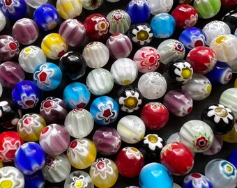 8mm Multicolor Millefiori Flower Patterns Lampwork Glass Beads Oblate Loose  Spacer Beads For Jewelry Making Fashion Beacelet - AliExpress