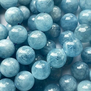 AAA Natural Aquamarine Stone Beads - 4mm 6mm 8mm 9mm 10mm 12mm - Gorgeous, Clear Blue Aquamarine Gemstone - High Quality Gemstone Strand
