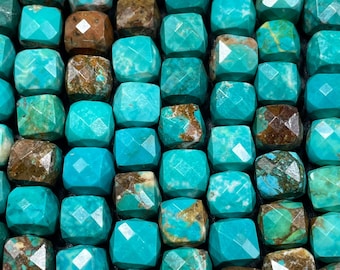 Beautiful blue Howlite turquoise gemstone bead. 6mm-10mm cube shape . Gorgeous blue brown color turquoise gemstone bead. Loose bead. 15.5”