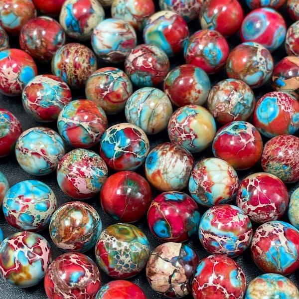 AAA Natural galaxy Sea sediment jasper . 6mm 8mm  10mm smooth round bead. Beautiful red turquoise blue color sea sediment jasper gemstone