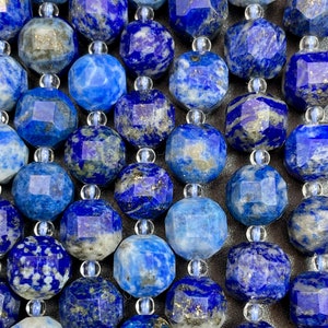 Natural Lapis Lazuli gemstone bead. Faceted 9mm cube, nugget shape bead. Gorgeous natural blue color lapis lazuli gemstone Full strand 15.5&quot;