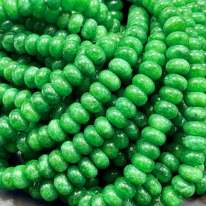 NATURAL Green Jade Gemstone Bead 6x10mm Rondelle Shape Bead, Beautiful Green Color Jade Gemstone Beads, Great Quality Bead Full Strand 15.5&quot;