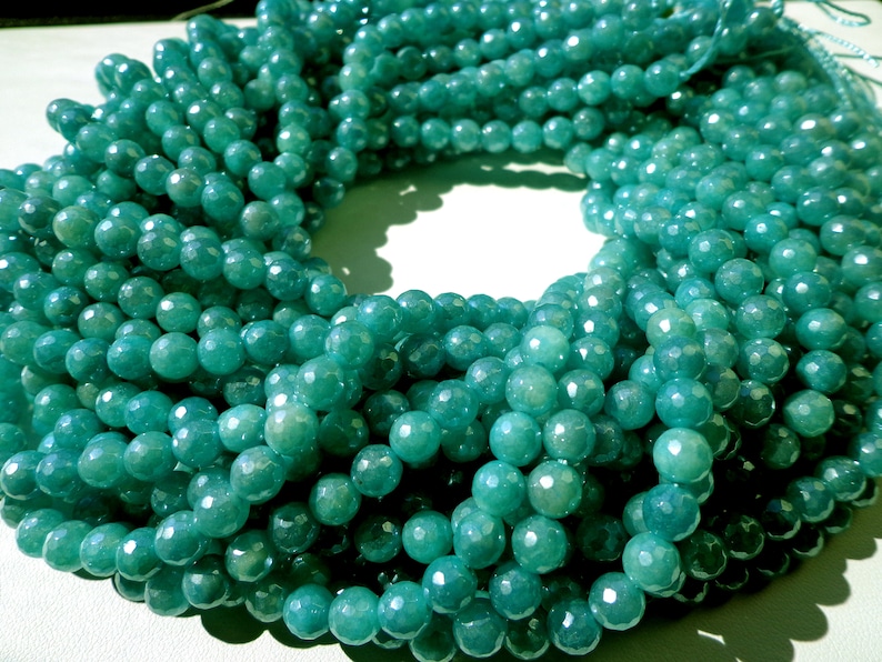 Natural Gemstone Mystic Russian Amazonite 6,8,10,12mm beads AAA Quality! Faceted Round Great for JEWELRY making Full length 15.5 inches