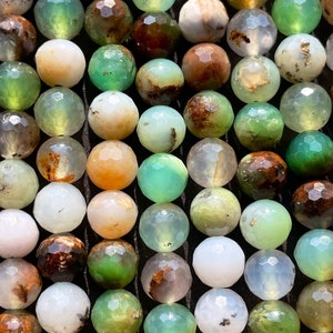 AAA Natural chrysoprase stone bead. 6mm 8mm faceted round bead. Beautiful natural green brown color chrysoprase gemstone bead. Full strand
