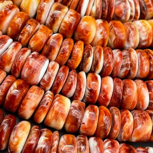 AAA Natural spiny oyster shell bead. 4x12mm Rondelle shape. Gorgeous natural red orange color spiny oyster shell bead. High quality bead !