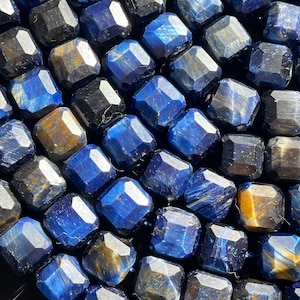AAA Natural blue tiger eye gemstone bead. Faceted 8mm cube shape bead . Gorgeous royal blue color tiger eye gemstone. High quality bead !