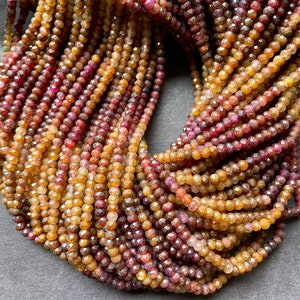 AAA Natural ruby Topaz stone bead. Faceted 4mm Roundel Shape bead. Gorgeous natural red ruby with yellow topaz gemstone bead. 15.5”