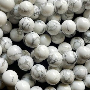 AAA Natural white howlite turquoise stone bead .smooth 6mm 8mm 10mm 12mm round bead. Beautiful white gray color gemstone. Full strand 15.5