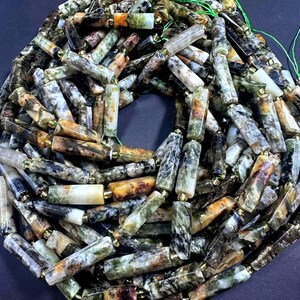 100% Natural Thin Tube Shape Tree Agate Gemstone Beads. 16x9mm-34x8mm, Gorgeous Multicolor shades, Excellent Quality 15.5" image 5