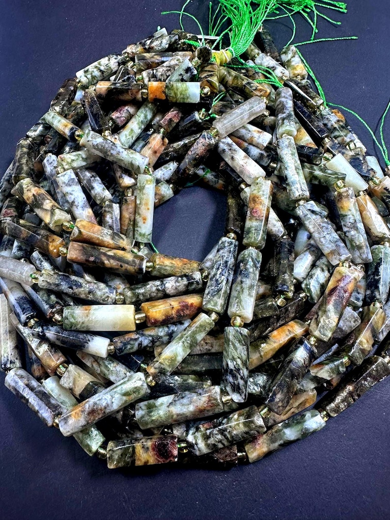 100% Natural Thin Tube Shape Tree Agate Gemstone Beads. 16x9mm-34x8mm, Gorgeous Multicolor shades, Excellent Quality 15.5" image 5