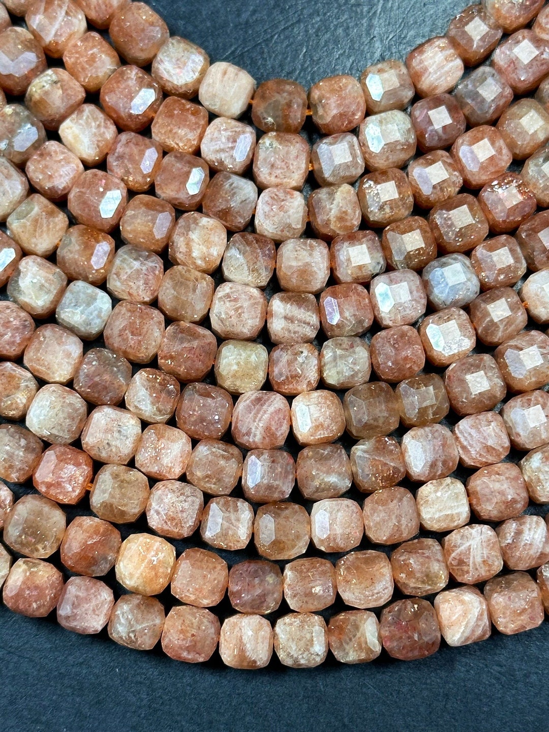 Fire Sunstone NATURAL Fire Sunstone Gemstone Bead Faceted 8mm Cube Shape, Gorgeous ...