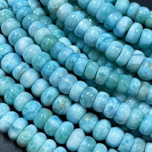 AA +100% natural Larimar gemstone bead. 8mm Rondelle shape. Beautiful blue Larimar natural color high quality Larimar gemstone bead.