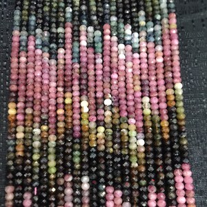 AAA Natural tourmaline multi color gemstone beads 3.8x2.7mm Rondelle faceted bead . Full strands 15’5 . Great for jewelry making .