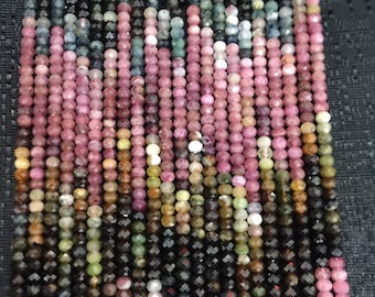 AAA Natural tourmaline multi color gemstone beads 3.8x2.7mm Rondelle faceted bead . Full strands 15’5 . Great for jewelry making .