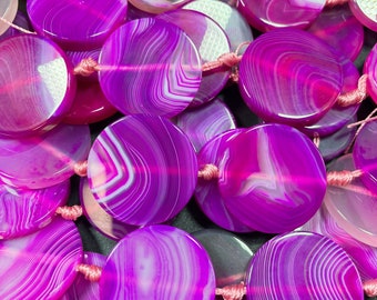 Natural Botswana agate gemstone bead. 25mm 30mm coin shape. Gorgeous pink color stone bead. Loose stone bead. Full strand length 15.5”