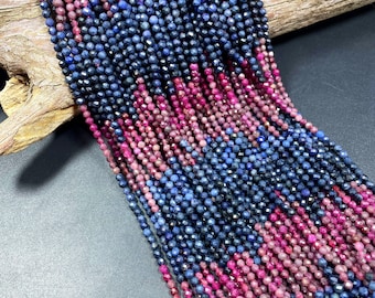 AAA natural ruby sapphire gemstone bead. Faceted 4mm round bead. Beautiful red ruby blue sapphire natural gemstone bead. Loose stone bead