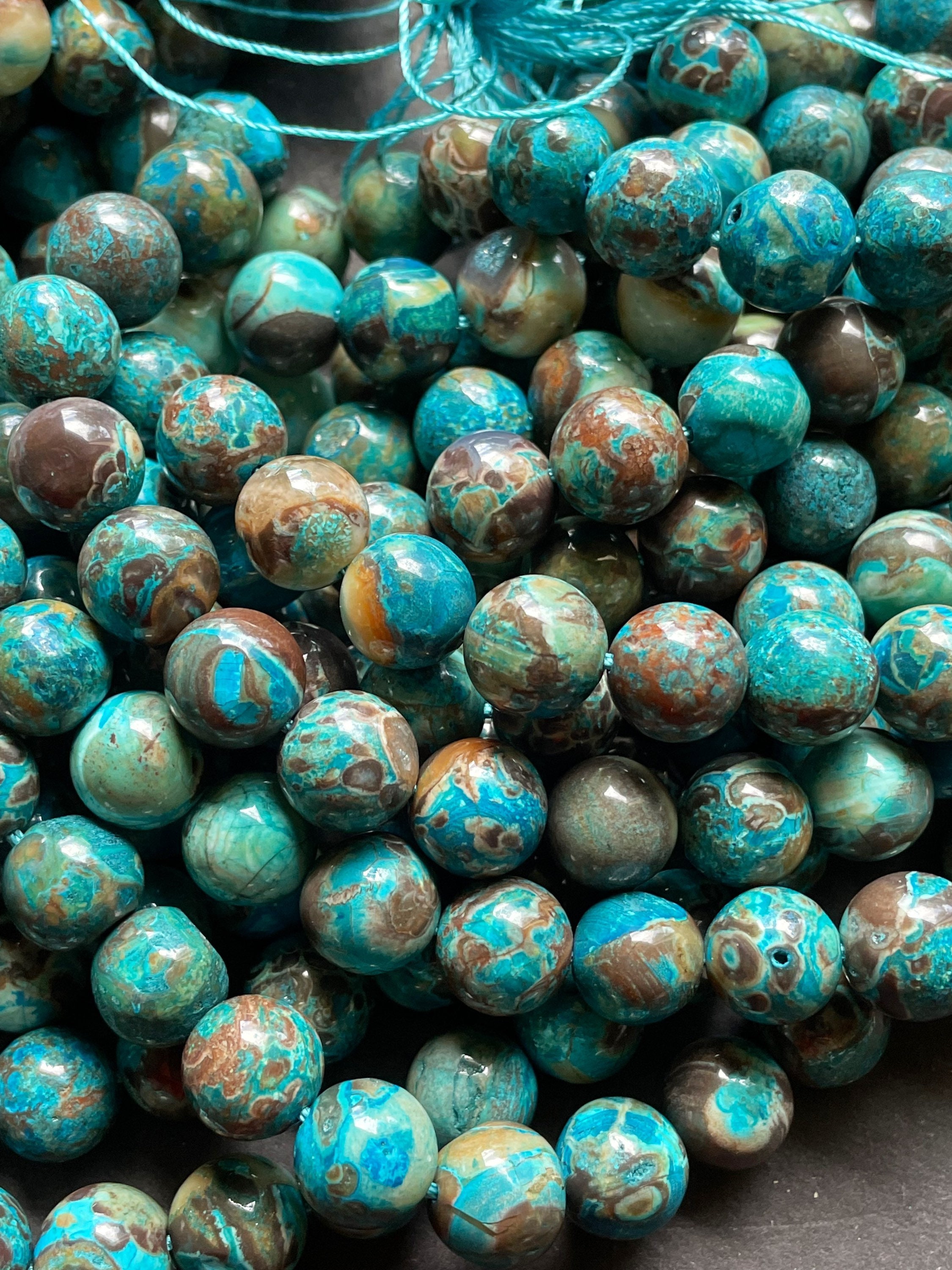 Youngbling Natural Gemstone Beads for Jewelry Making,8mm Blue Imperial  Jasper Polished Round Smooth Stone Boho Beads,Genuine Real Stone Beads for