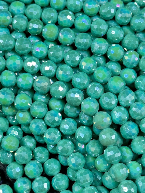 Beautiful Mystic Chinese Crystal Glass Bead Faceted 9mm Round Bead, Gorgeous Iridescent Teal Green Color Crystal Bead, Great Quality Glass