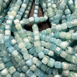 AAA Natural Aquamarine Stone Bead 6mm 7mm 9mm Square Shape Bead. Beautiful Natural Aqua Blue
