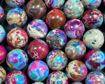 AAA Natural galaxy Sea sediment jasper . 6mm 8mm smooth round bead. Beautiful rainbow galaxy multi color sea sediment jasper . High quality