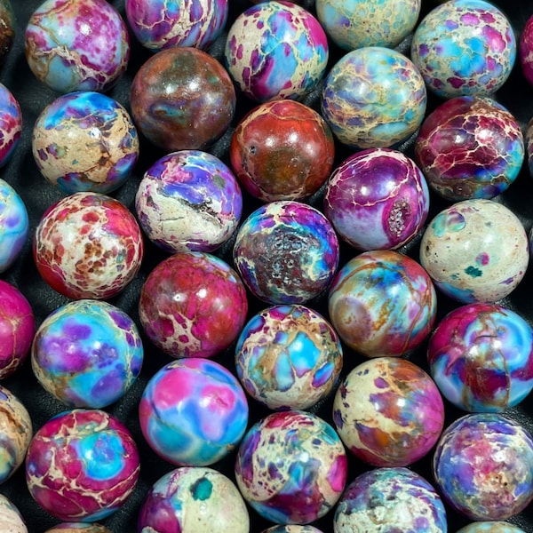 AAA Natural galaxy Sea sediment jasper . 6mm 8mm smooth round bead. Beautiful rainbow galaxy multi color sea sediment jasper . High quality